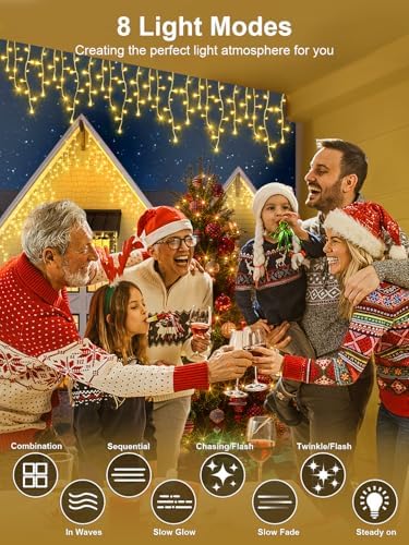 ROOR Christmas Icicle Lights, Outdoor String Lights, 66FT 640LED Warm White