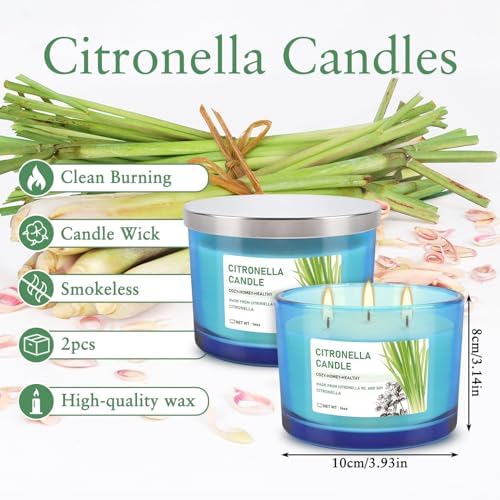 2x14oz Large 3-Wick Outdoor Indoor Citronella Candles