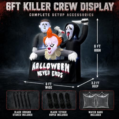6FT Halloween Inflatable Killer Trio, LED Blow Up Outdoor Decorations