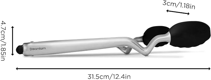 Dreamfarm Clongs Grippy Silicone & Stainless Steel Kitchen Cooking Tongs with Click-Lock Open & Close - 12" Black | Stainless steel, strong-grip non-stick safe tips, one-handed button lock open and close, sit-up handles for mess free benches