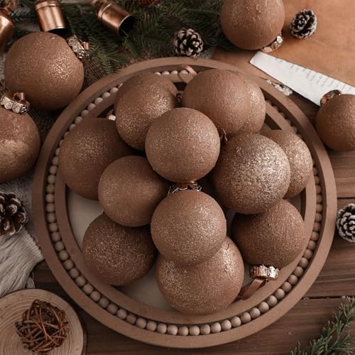 Yunlly 18 Pcs Neutral Christmas Ball Ornaments Textured Xmas Tree Decor Set
