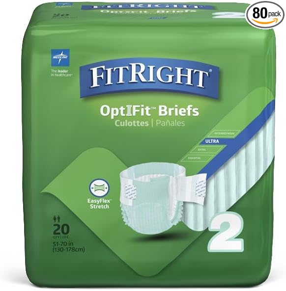 FitRight Stretch Ultra Adult Briefs, Incontinence Diapers with Tabs, Heavy Absorbency, Large/XL/2XL, 51 to 70", 20 Count (Pack of 4)