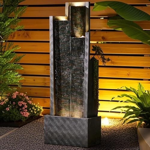 Sunlinua 50H Modern Outdoor Water Fountain with LED Light