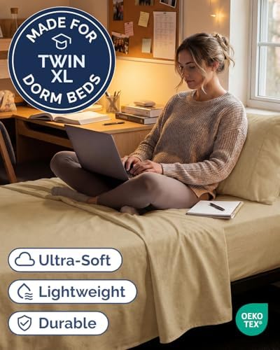 Twin XL Size 3 Piece Sheet Set - Comfy Breathable & Cooling - Heathered Tan
