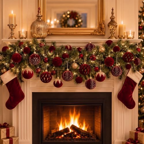 Duraaamo 30 Pcs Burgundy Red Velvet Christmas Ball Ornaments Set