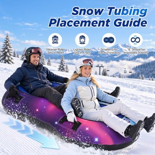 72" Snow Tube for Kids and Adult, 2 Person Snow Sled for Winter