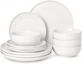 Gibson Home Havenstone 12-Piece Porcelain Dinnerware Set – Dinner Plates, Salad Plates & Bowls, Classic White Everyday Dish Set for Home, Kitchen, Microwave & Dishwasher Safe