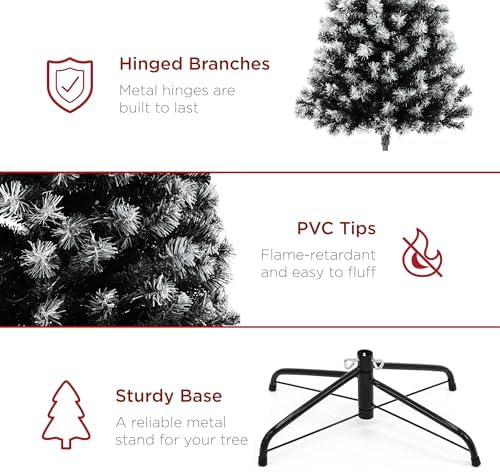 Best Choice Products Artificial Frosted Christmas Tree, 9ft Premium Unlit Realistic Spruce Holiday Décor w/Dense Branches, Metal Base - Black Spruce