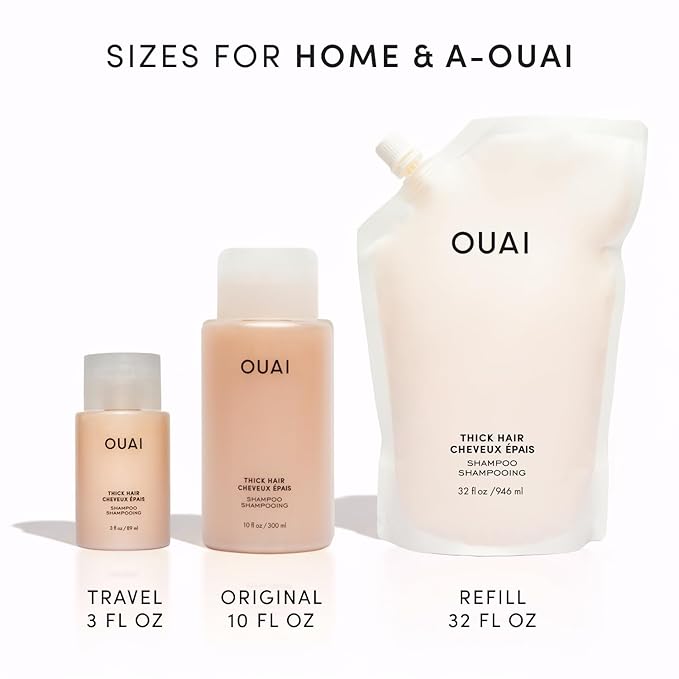 OUAI Thick Hair Shampoo - Travel Size Hydrating Shea Butter Shampoo for Full, Frizzy Hair - Deeply Moisturizing, Detangling, Split Ends - Marshmallow Root, Avocado Oil & Keratin - Sulfate Free 3 Oz