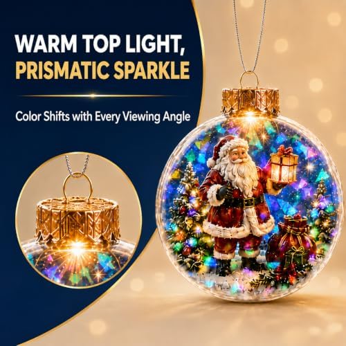 Lighted Santa Ornament with Prismatic Sparkle, 3.15 Inch Christmas Decor