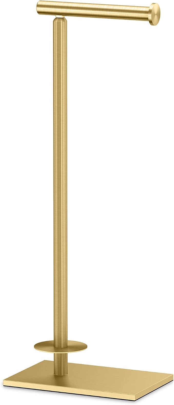 Gatco 1443B, Modern Rectangle Base Freestanding Toilet Paper Holder with Storage, 21.13”H, Brushed Brass