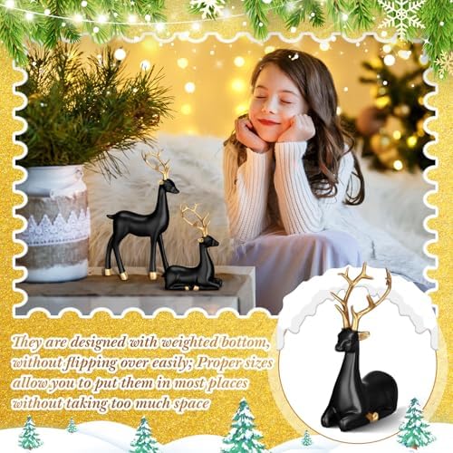 Thyle 4 Pcs Christmas Reindeer Decor Indoor Small Black Resin Deer Figurine