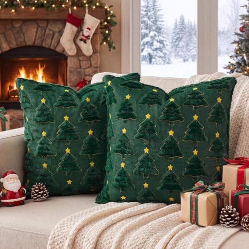 Softalker Christmas Pillow Covers 20x20 Set of 2, Green Home Decorations