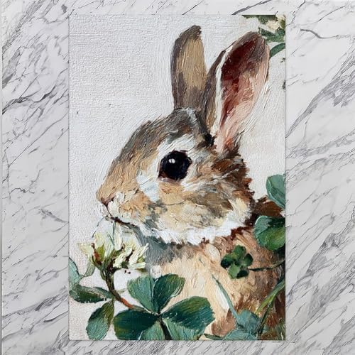 JDBeehpy Oil Painting Art Animal (Unframed, Canvas Only) Wall Decoration Rabbits Alfalfa Plants Printed Posters Farmhouses Rural Cottages Living Rooms Gifts for Her or Him 24x36inch(60x90cm)