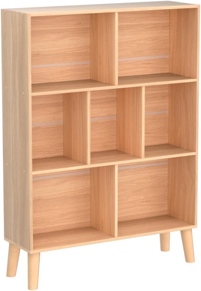 LEYAOYAO Cube Book Shelf, Mid-Century Modern Bookshelf with Legs, Natural | 3 Tier Bookcase, Rustic Wood Bookshelves Freestanding Small Storage Organizer, Open Shelves for Bedroom, Living Room, Office