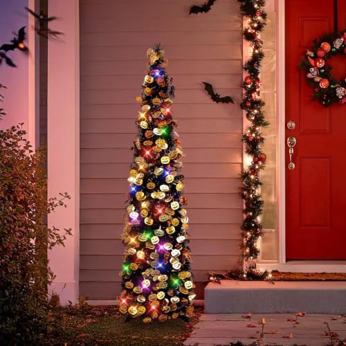 N&T NIETING Halloween Tree Decorations with Lights, 5FT, Black Purple