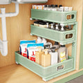 Kitstorack Under Sink Organizer, 1-Pack 3-Tier Height Adjustable Thickened Metal Pull out Cabinet Organizer Shelf, Slide out Storage Drawer Rack for Bathroom Kitchen Pantry Home Organization, Green