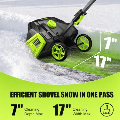 Litekon 80V Brushless Cordless Snow Shovel, 17-Inch Electric Snow Blower with 2X 4.0Ah Batteries & Charger, Battery-Powered Snow Removal with 30FT Throw Distance for Patio, Deck, Driveway,Green