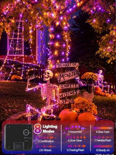Solar Halloween Lights 4 Pack 152FT 400 LED String Lights Purple and Orange