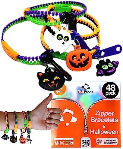 UpBrands 48-Pack Halloween Fidget Bracelets for Kids – Bulk Zipper Toys, Goodie Bag Fillers, Classroom Prizes, Halloween Party Favor Treats