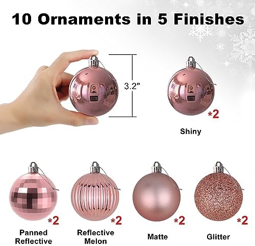 Rose Pink 3.2" Large Christmas Balls - Christmas Tree Decoration Ornaments Shatterproof Hanging Balls for Birthday Halloween Holiday Wedding Decorations Set of 10pcs