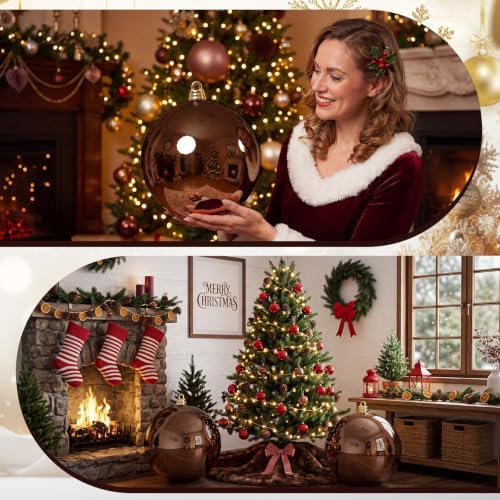 Threan 12 Inch Large Chocolate Brown Shiny Christmas Ball Ornaments