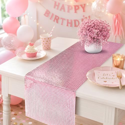 Disco Party Decorations - Pink Glitter Disco Table Runner