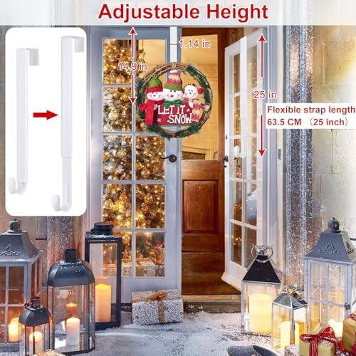 HEYHOUSE Wreath Hanger,Adjustable Length 14.9-25 Inch Metal Door Hanger,Wreath Hanger for Front Door 20 lbs Larger Christmas Wreaths Decorations HookWhite