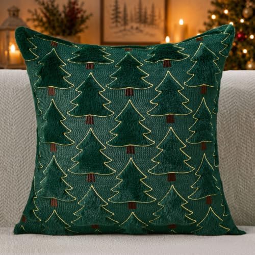 Allorry Christmas Pillow Covers 20x20 inch Set of 2 Christmas Decorations Soft Plush Faux Fur Wool Green Christmas Tree Throw Pillow Cases Winter Holiday Decor for Sofa Living Room PT-012A20
