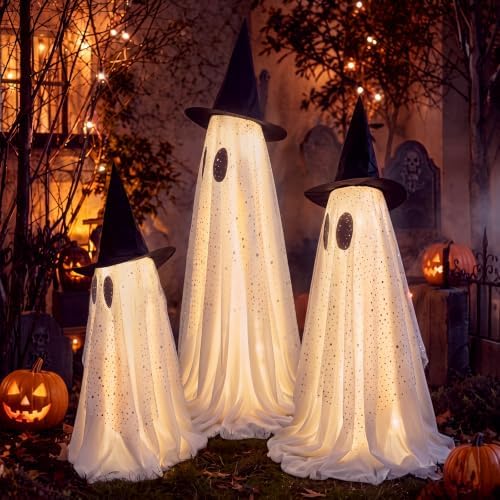 Weysat 3 Pcs Halloween Decorations Outdoor Light up Ghost with Lights