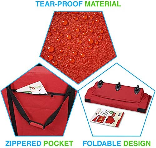 Rolling Tree Storage Bag, Fits Up to 9 foot Disassembled Holiday Tree, 28" Height X 16" Wide X 60" Long Extra Large Heavy Duty Storage Container with Wheels (Red)