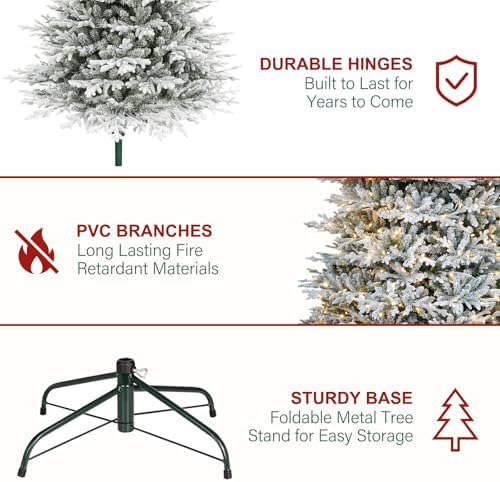 Hykolity 7.5 ft Prelit Flocked Christmas Tree with Realistic PE Foliage