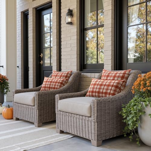 MIULEE Fall Plaid Pillow Covers Scottish Tartan 18x18 Rust Orange