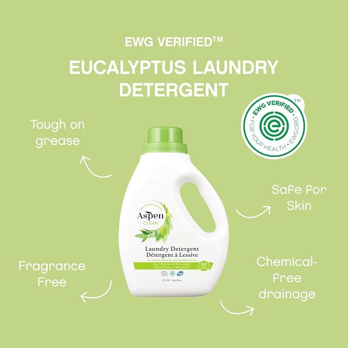 AspenClean Natural Laundry Detergent Eucalyptus & Rosemary - 100% Natural, Organic, HE Liquid Laundry Detergent - Vegan, Cruelty-Free, Biodegradable - Safe for Babies, Pets & Kids - EWG Certified (2