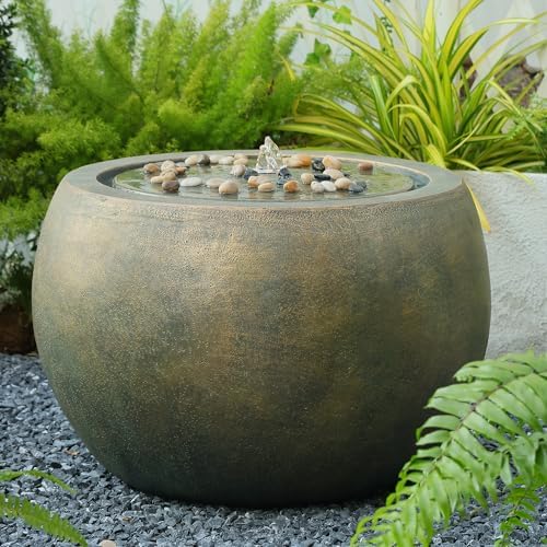 Tankana Garden Water Fountain Outdoor Large Round Bubbler Water Feature Indoor with Lights & Pump for Patio Pool Pond Yard Home Decor Gold, 25 "L X 25" W X 17.5" H