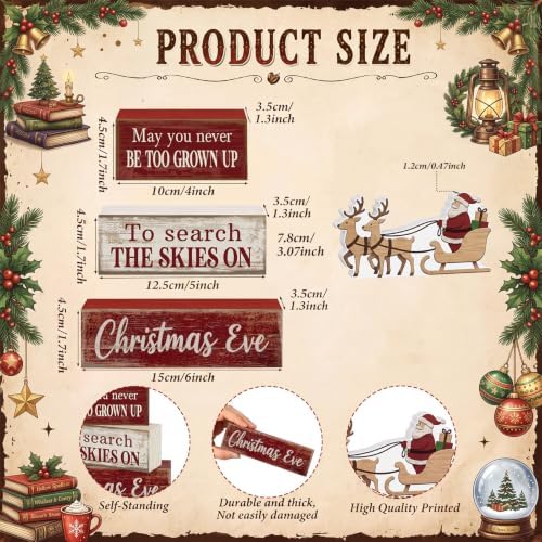 Moucuny 4 Pcs Christmas Table Decorations for Home Wooden Santa Sleigh Sign