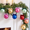 Hollowfly 9 Pcs 3 Inch Colorful Glass Christmas Ornaments with Velvet Bow