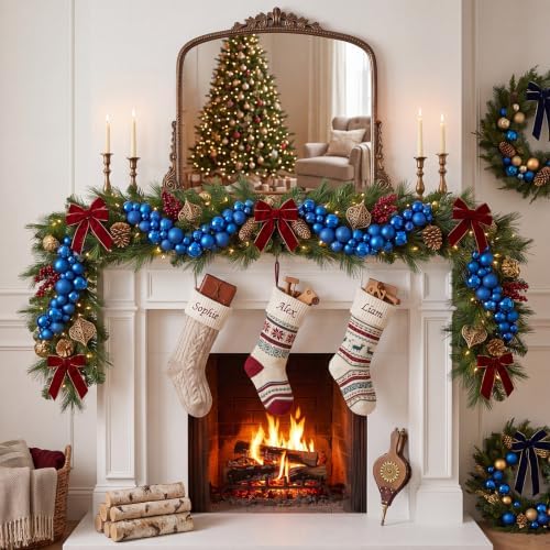 Silipull 5 Pcs 2.3 ft Large Christmas Ball Garland Ornaments, Blue