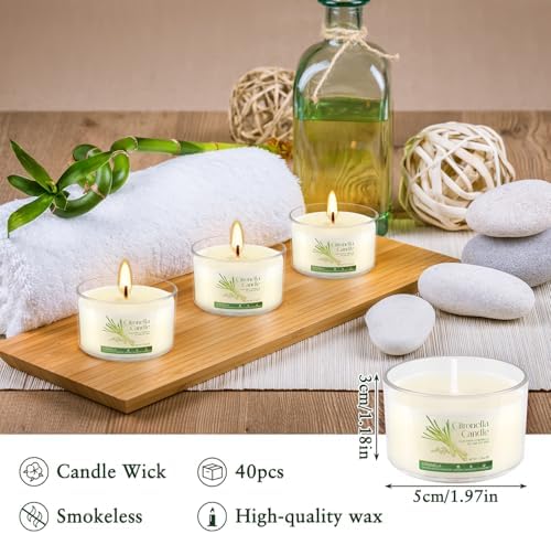 40-Pack Citronella Scented Tealight Candles -Outdoor Candles Natural Soy Wax Candle Bulk, Smokeless & Long-Lasting for Yard, Picnic, Camping Outdoor Comfort.