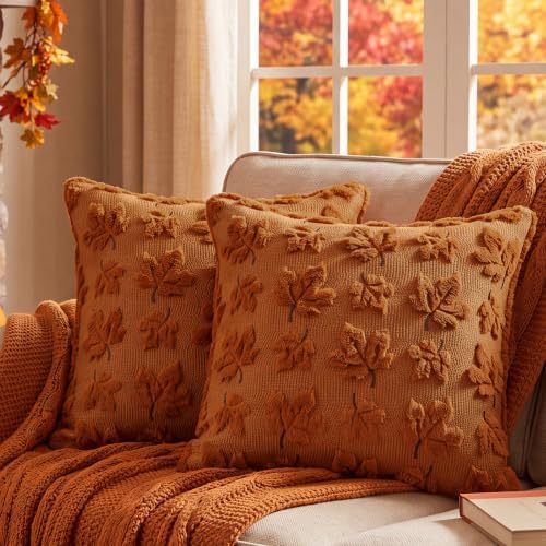 Fall Throw Pillow Covers 18x18 Set of 2 Double-Sided Maple Leaf Covers