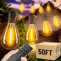50FT Outdoor String Lights with Remote, Waterproof Patio Lights with 18+1 Shatterproof LED Bulbs,Dimmable Hanging Decor for Backyard Garden Porch Bistro, Timer & 3 Modes,2200K Warm White