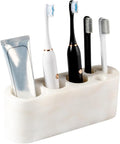 BCS Toothbrush Holder for Bathrooms, 6 Slots Marble Toothbrush and Toothpaste Holder Stand Bathroom Organizer Countertop for Electric Toothbrush, Floss, Razor, Comb - Karibib Ice