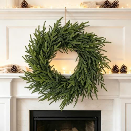GIAUMA 24"Realistic Artificial Norfolk Pine Christmas Wreath for Front Door