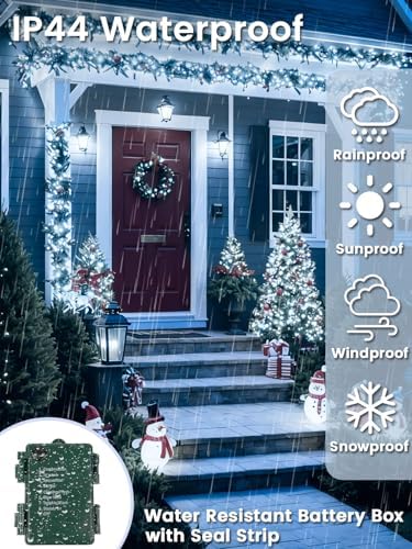 2 Pack 200 LED Battery Operated Christmas Lights, String Lights Cool White