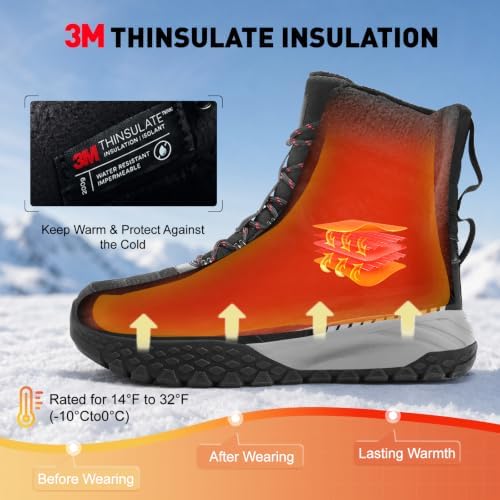Men's Insulated Winter Snow Boots, Wide Toe Box Warm Walking Boots