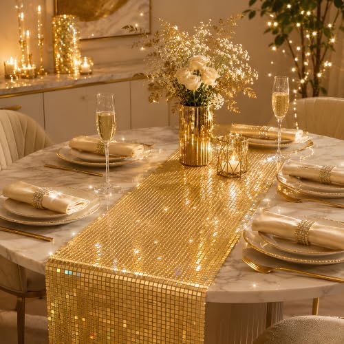 Disco Party Decorations - Gold Glitter Disco Table Runner