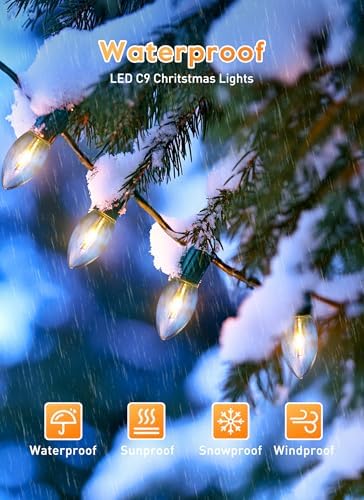Vintage C9 Christmas Lights Outdoor, 200Ft 100 LED Warm White String Lights