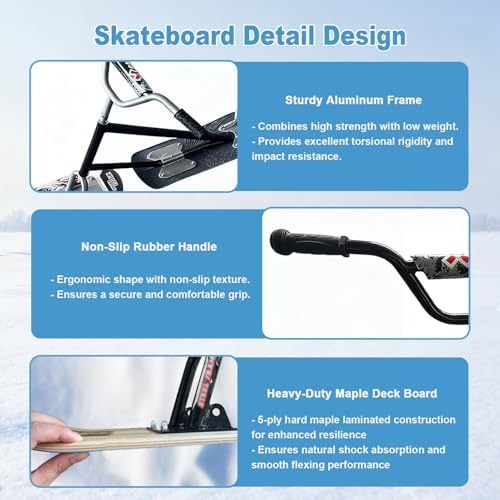 Snow Scooter/Sled for Adults - Reinforced Alloy Frame, 360° Steering Handle, All-Terrain Outdoor Ski Board, Dual Skis for Maximum Control On Slopes and Untracked Snow Black