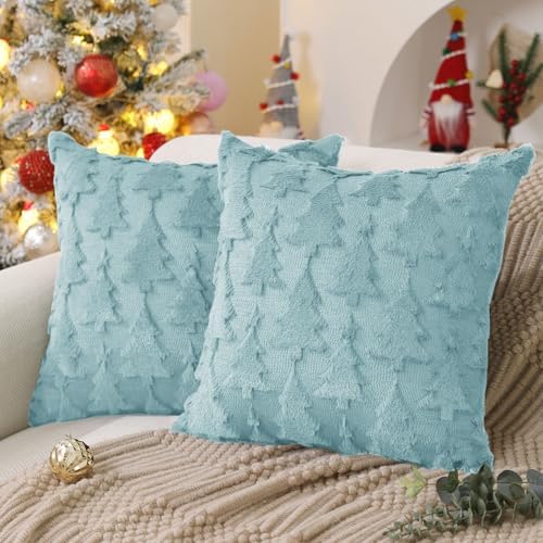 DFXSZ Christmas Tree Pillow Covers 18x18 Set of 2 Christmas Decor Blue Star