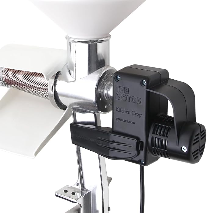 Johnny Apple Sauce Maker, Tomato Sauce Maker, Remove Skins & Seeds From Produce, Model 250 Clamp Based Food Strainer with Electric Motor (Strainer + Motor)